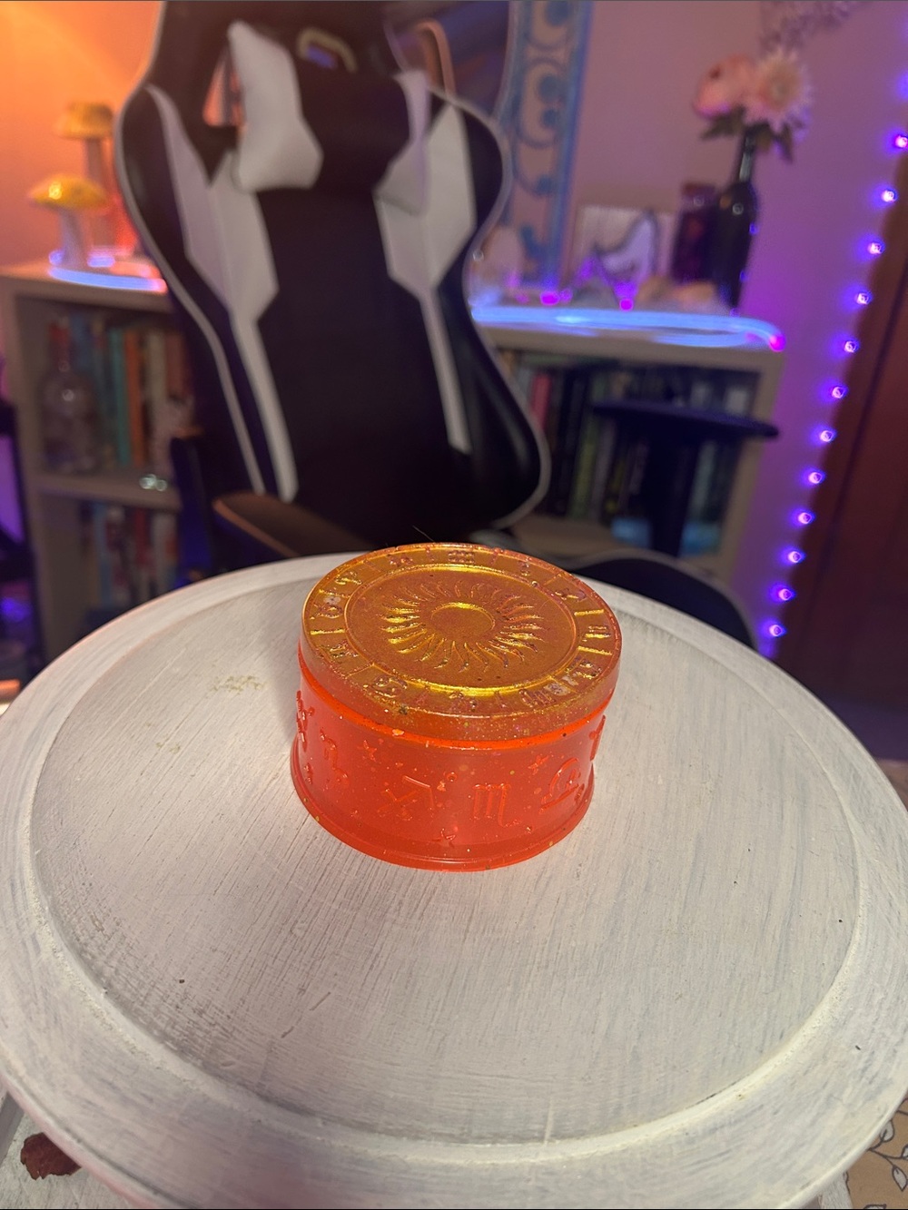 Orange Resin Stash Jar with Sun Motif